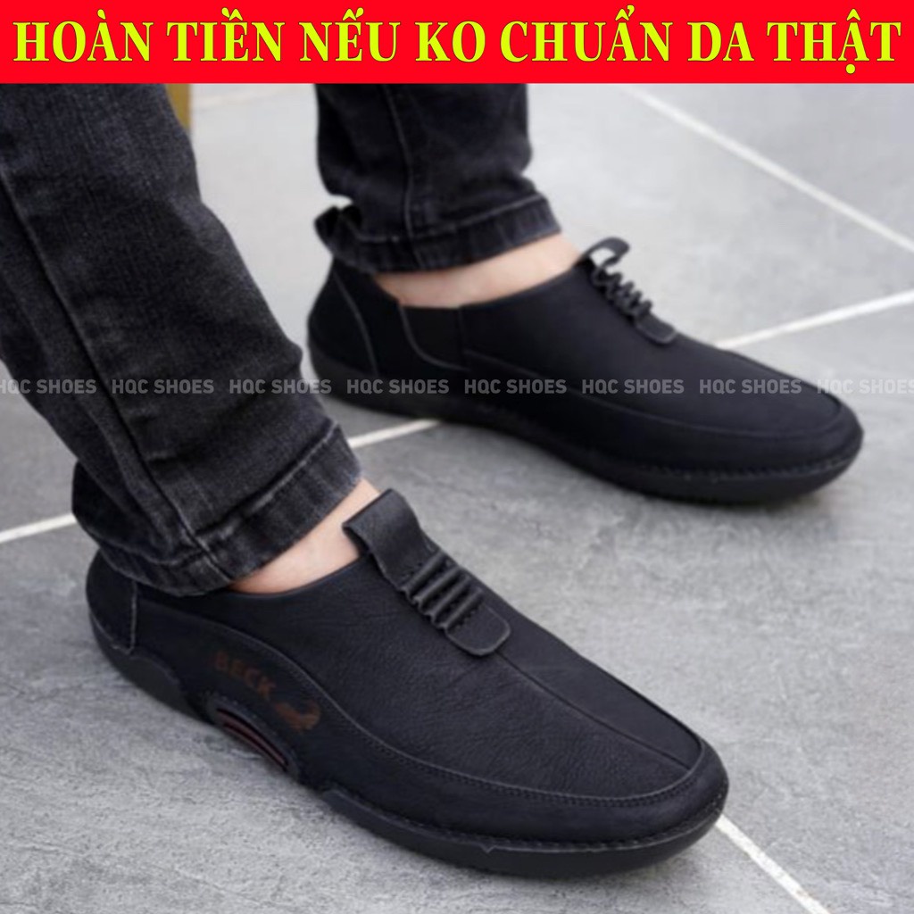 Giày lười nam chất liệu da bò thật đế cao su khâu chỉ bảo hành 12 tháng AQ832