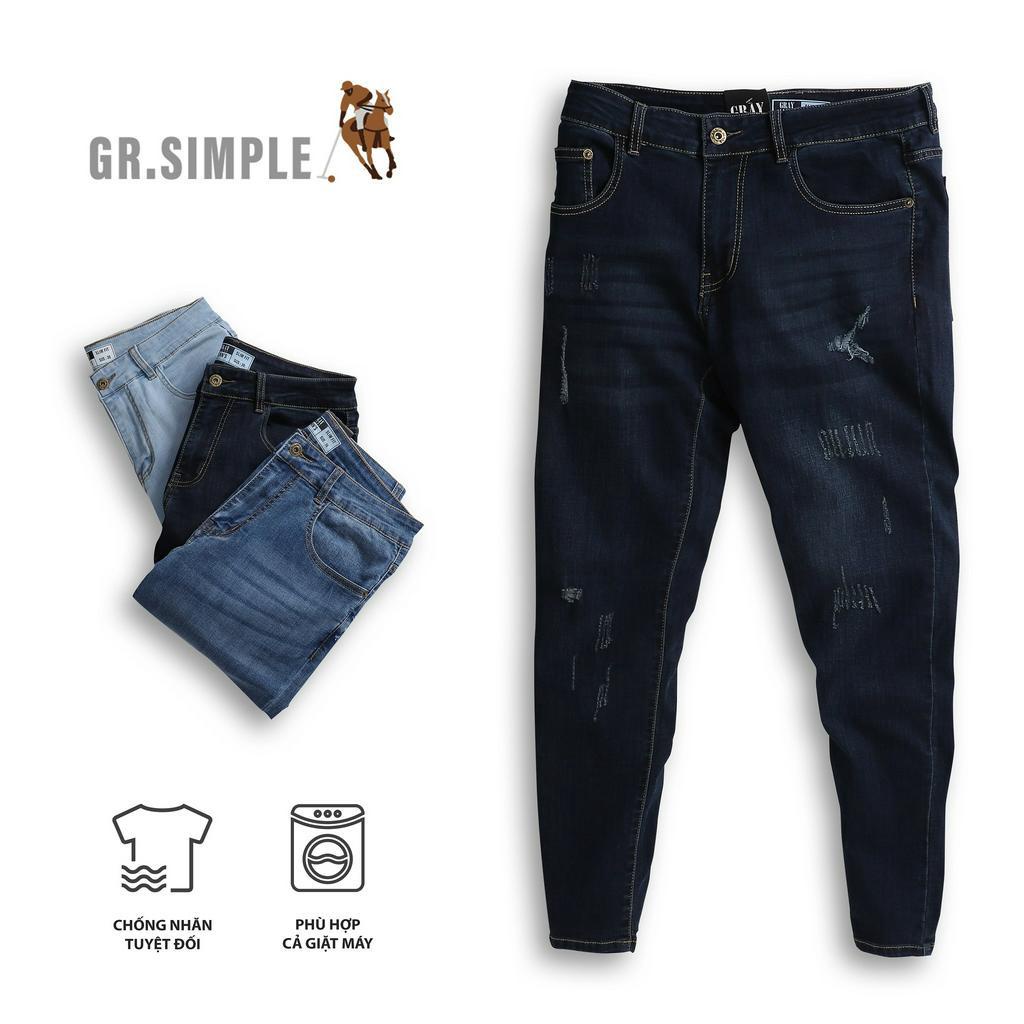 Quần jean Nam Rách Gối GRSIMPLE Chất Bò Co Dãn Thoải mái, nhiều mầu và nhiều kiểu rách ( BJG203)