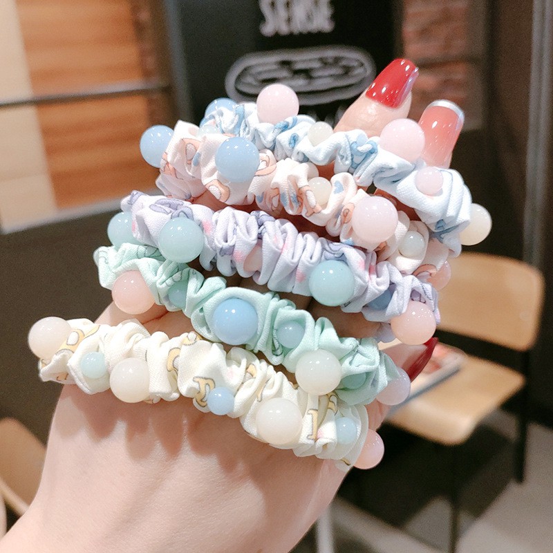 Vòng/Dây buộc tóc scrunchies họa tiết đáng yêu gắn ngọc thạch phong cách Hàn Quốc - Hàng cao cấp