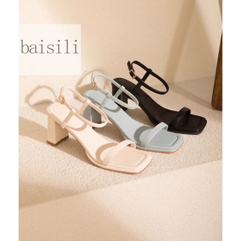 SANDAL CAO GÓT BAISILI - GIÀY NỮ GÓT VUÔNG QUAI NGANG ĐƠN GIẢN - CAO GÓT MŨI VUÔNG THỜI TRANG BG211216
