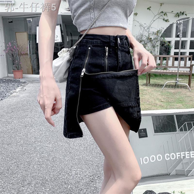 Chân váy jean Ngắn Lưng Cao Có Khóa Kéo Màu Đen Thời Trang Tập yoga Cho Nữ