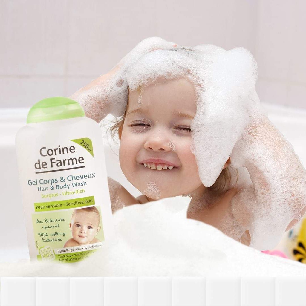 Sữa tắm gội dịu nhẹ cho bé Corine de farme hair & body wash 250ml/500ml