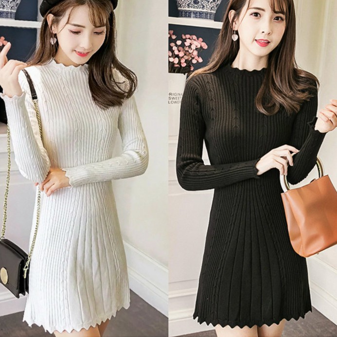 Váy đầm Len Ôm body sexy thiết kế vân nổi dự tiệc, dạo phố SAVVY hàn quốc sang chảnh sweater