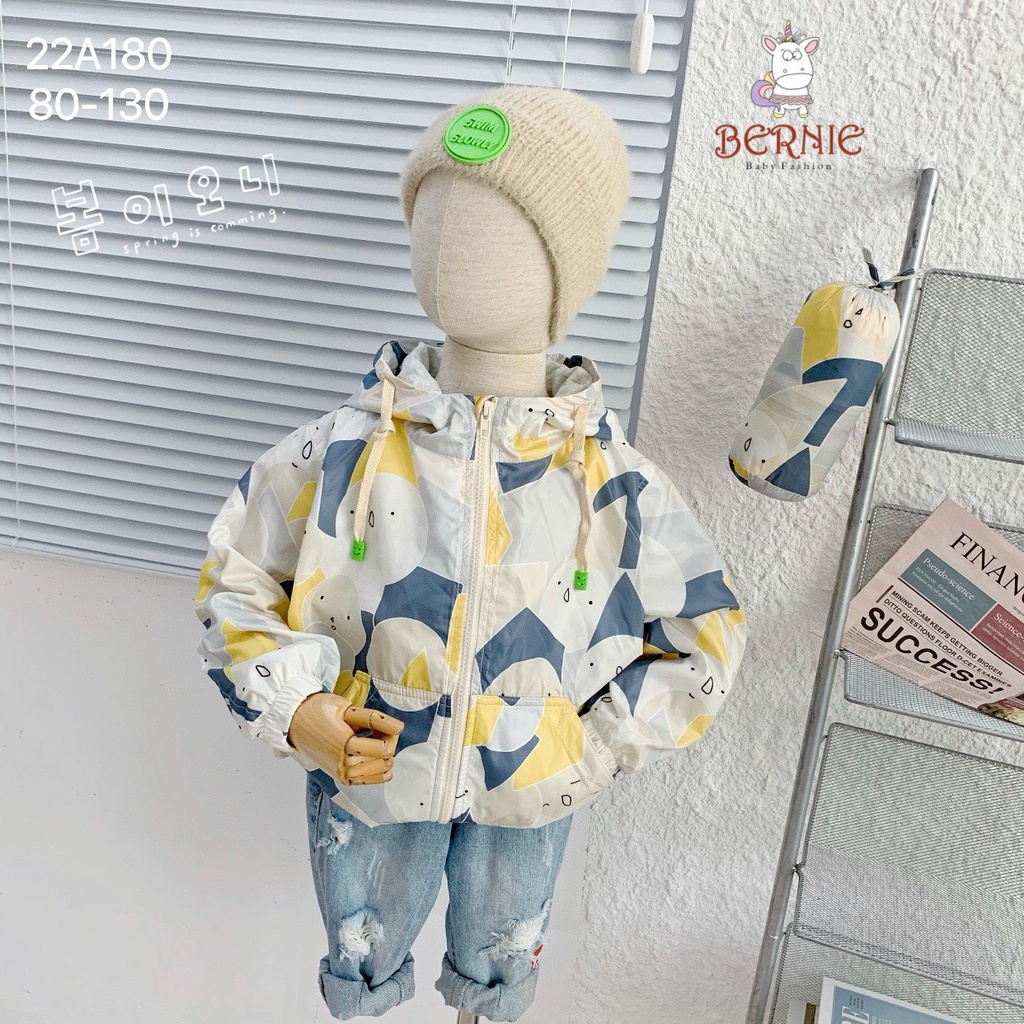 Áo khoác gió unisex 2 lớp cho bé, áo khoác dù bé trai bé gái hàng thiết kế Bernie
