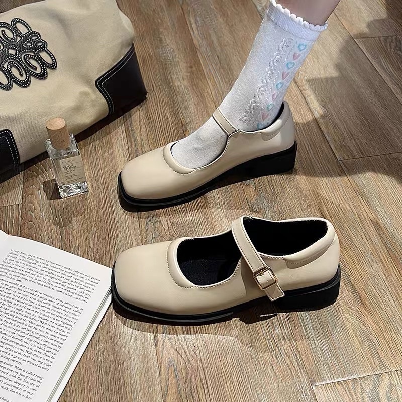 Giày búp bê có quai Mary Jane mũi vuông đế cao 3 phân basic dễ thương Yannie Lolita