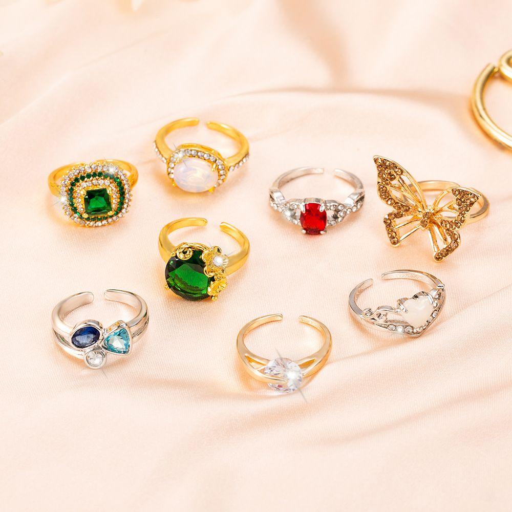 QQMALL Nhẫn Mở Hình Trái Tim / Bướm Vintage Cho Nữ
