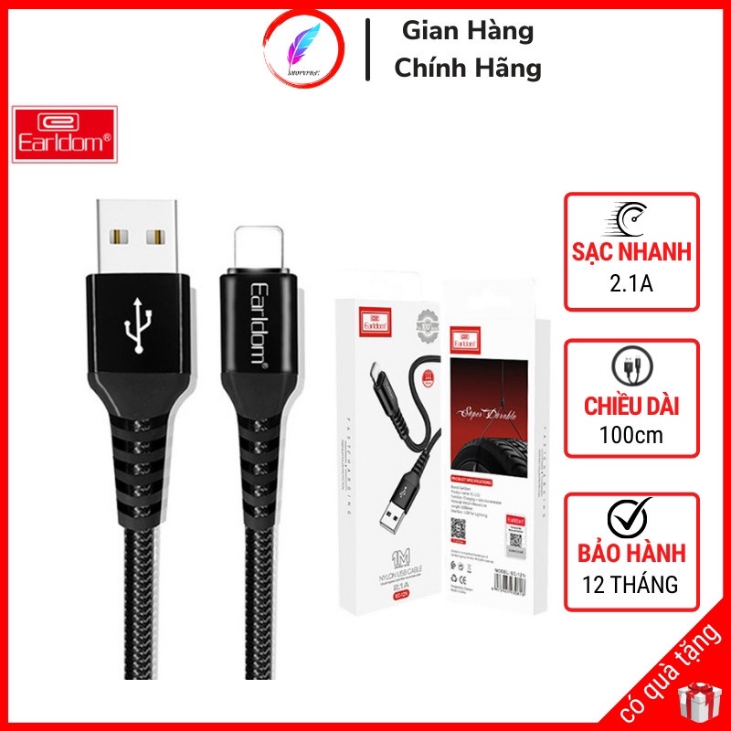 Dây Cáp Sạc Nhanh Iphone Samsung Type C Chính Hãng Earldom EC-121 Sạc Nhanh 2.1A Dây Dù Cao Cấp