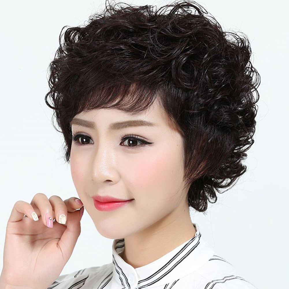 Fashion Short Curly Fluffy Density Wigs Black Wigs for Women Heat Resistant Synthetic Full Head Hair Costume Wig Hairpiece Natural Looking