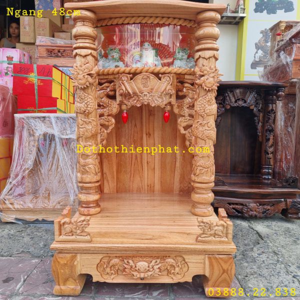 Bàn thờ thần tài ông địa gỗ xoan ngang 68cm mẫu đẹp