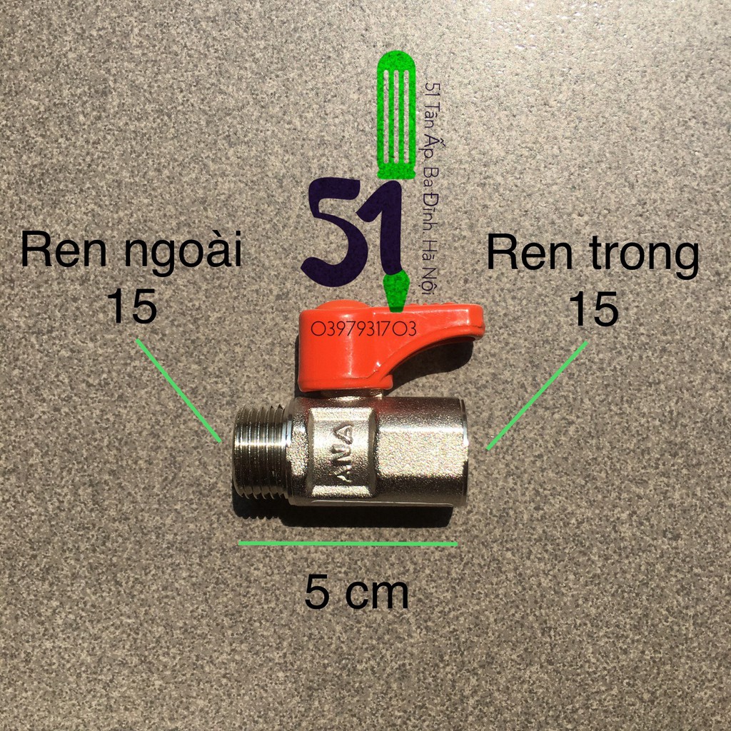 Van ANA ren trong ren ngoài cỡ 15 (hoặc cỡ ren 21mm) | Van ana (Thái Lan) | Van bi đồng 1/2F x 1/2M