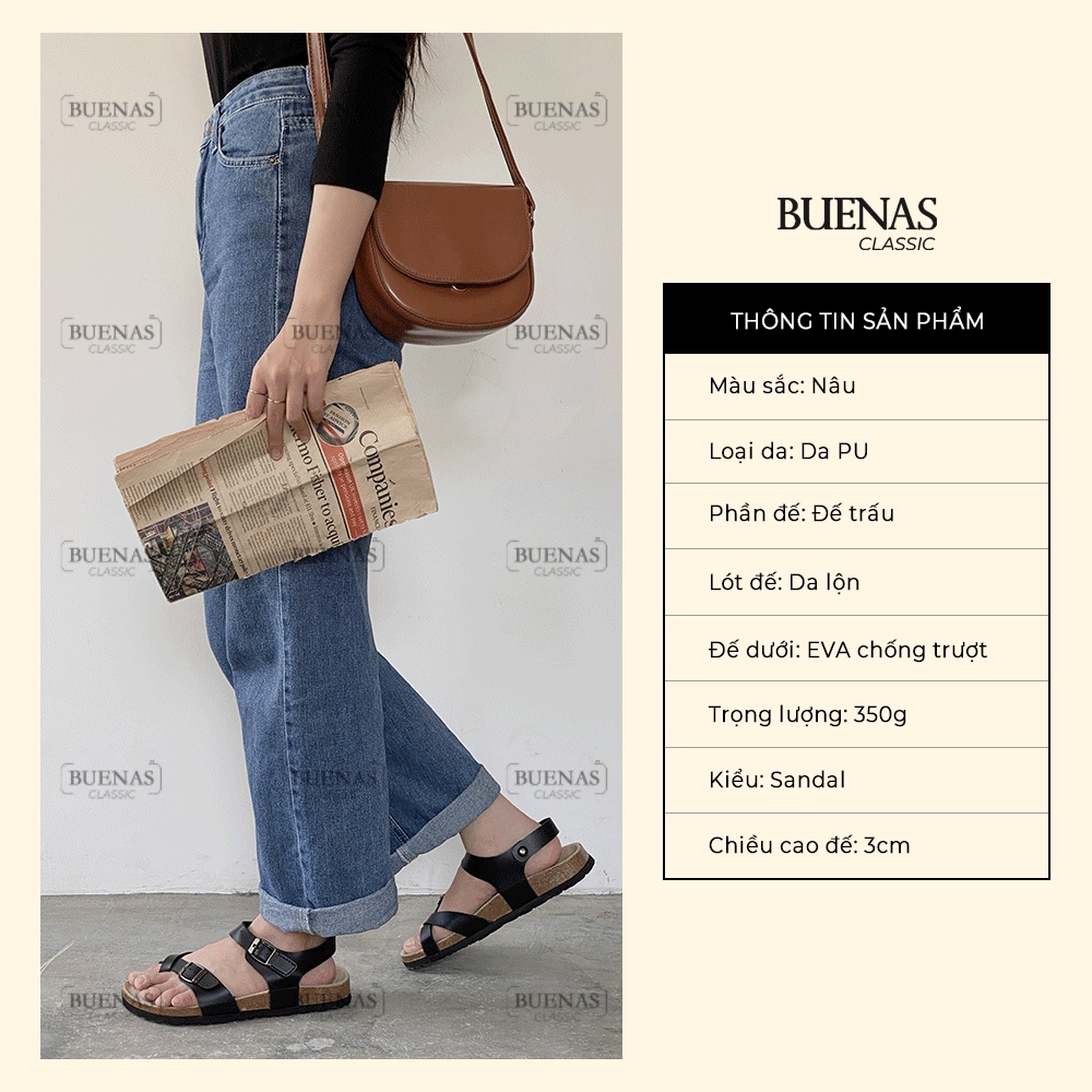 Sandal đế trấu nam nữ unisex sandal birken xỏ ngón Buenas - BU02 có quai