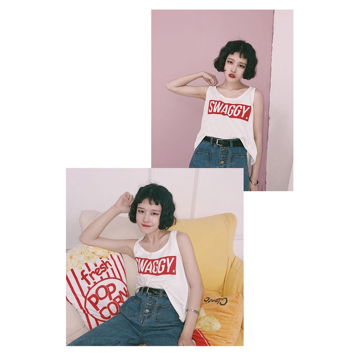 Áo thun IELGY không tay dáng rộng phong cách Hàn Quốc cho nữ