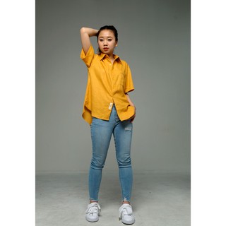 Áo sơ mi nữ linen tưng thiết kế - Màu vàng (Ảnh )