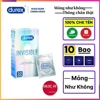 Bao cao su Durex Invisible Extra Thin siêu mỏng 10 bao bcs mỏng dai cảm giác thật tăng cường gel