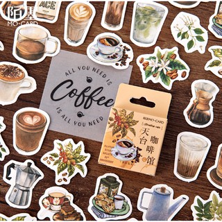 Hộp 46 Miếng Dán Sticker Coffee Trang Trí Sổ Thiệp