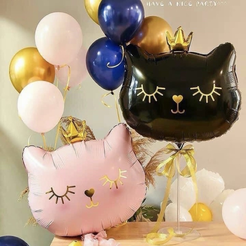 (Size đại) Bóng mèo vương miện 3D trang trí sinh nhật, thôi nôi, Happy Birthday
