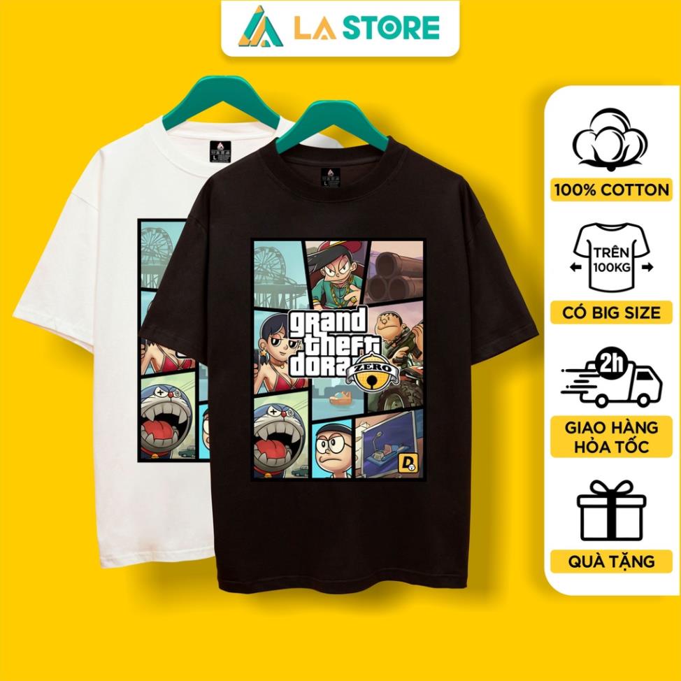 Áo Thun Unisex Cotton Doraemon GTA Form Rộng Tay Lỡ Nam Nữ Có Big Size | LẠ STORE ⚡
