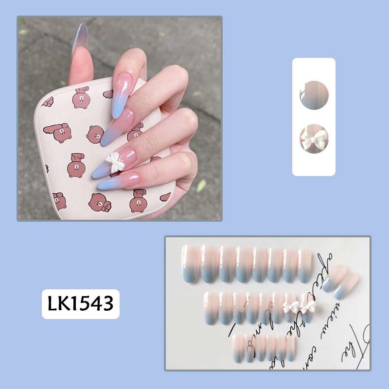 [Hàng mới về]Bộ 24 móng giả đính charm nơ xinh xắn