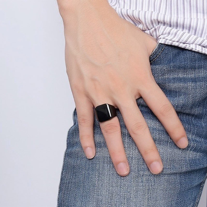 Nhẫn mạ bạc mặt vuông đính đá topaz thời trang cho nam