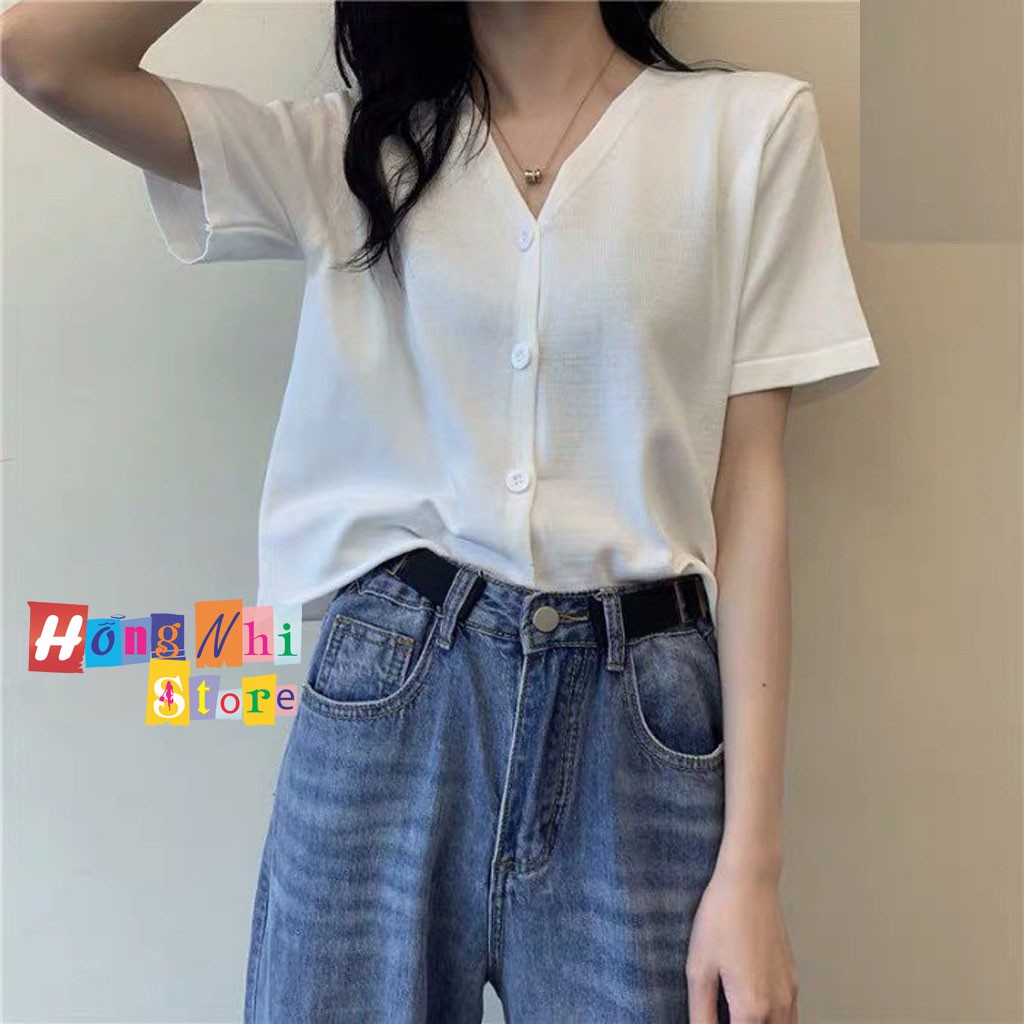 Áo Croptop Cổ Tim Nút Gài Tay Ngắn Oversize Ulzzang - MM