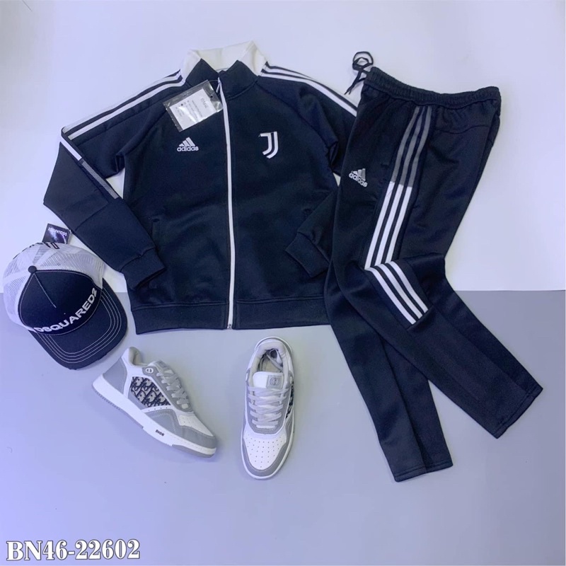 Bộ Thể Thao Das Juventus 3 Sọc Thêu Logo Cổ Trắng Pha