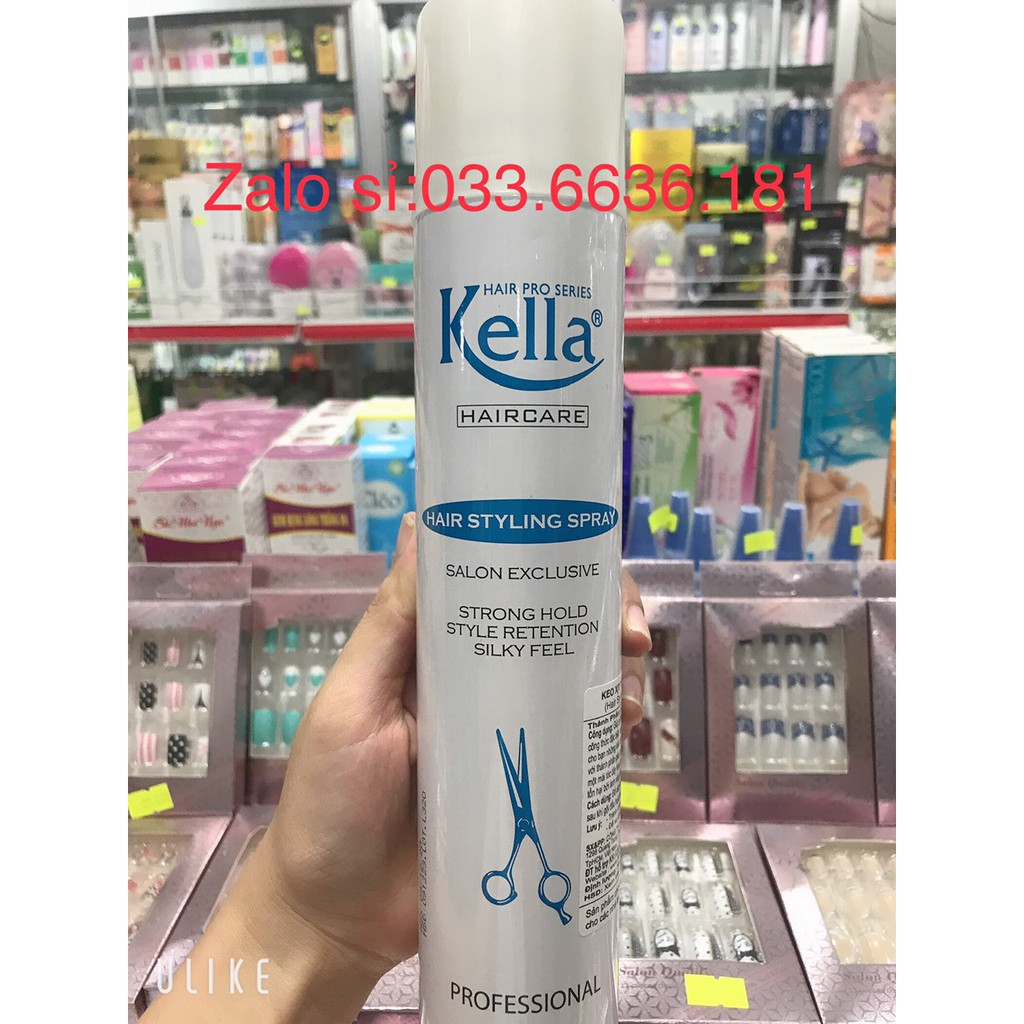 [chuẩn hàng cty 100%] keo xịt tóc KELLA  HAIR STYLING nắp trắng giúp giữ nếp tóc ổn định chai 420ml