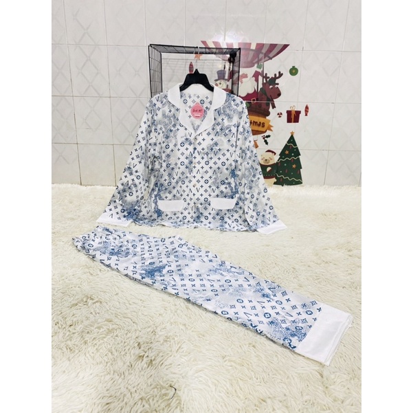 Bộ Pyjama Lụa Xước  Thiết Kế Giả Vest siêu sang