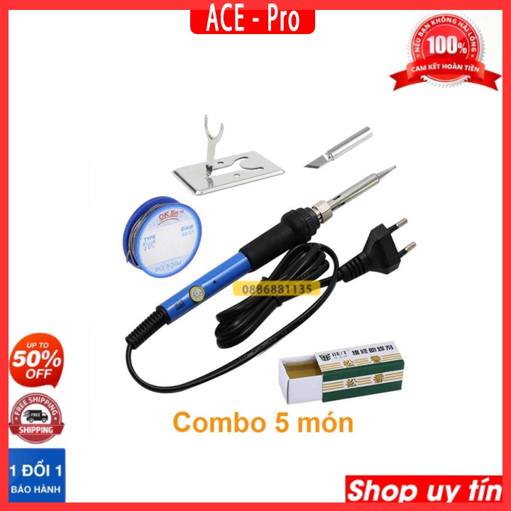 Combo Tay Hàn Điều Chỉnh Nhiệt Độ TQ936 220V-60W Tặng Thiếc 30g, Mũi Hàn Dao, Nhựa Thông, Giá Đỡ Mỏ Hàn