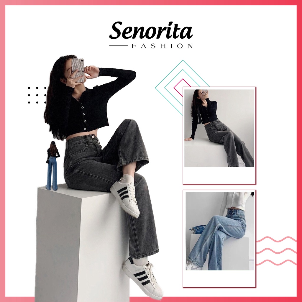 Quần Ống Rộng Nữ Dáng Suông Jeans Lưng Cao - Quần Jeans Ống Rộng Cá Tính Senorita