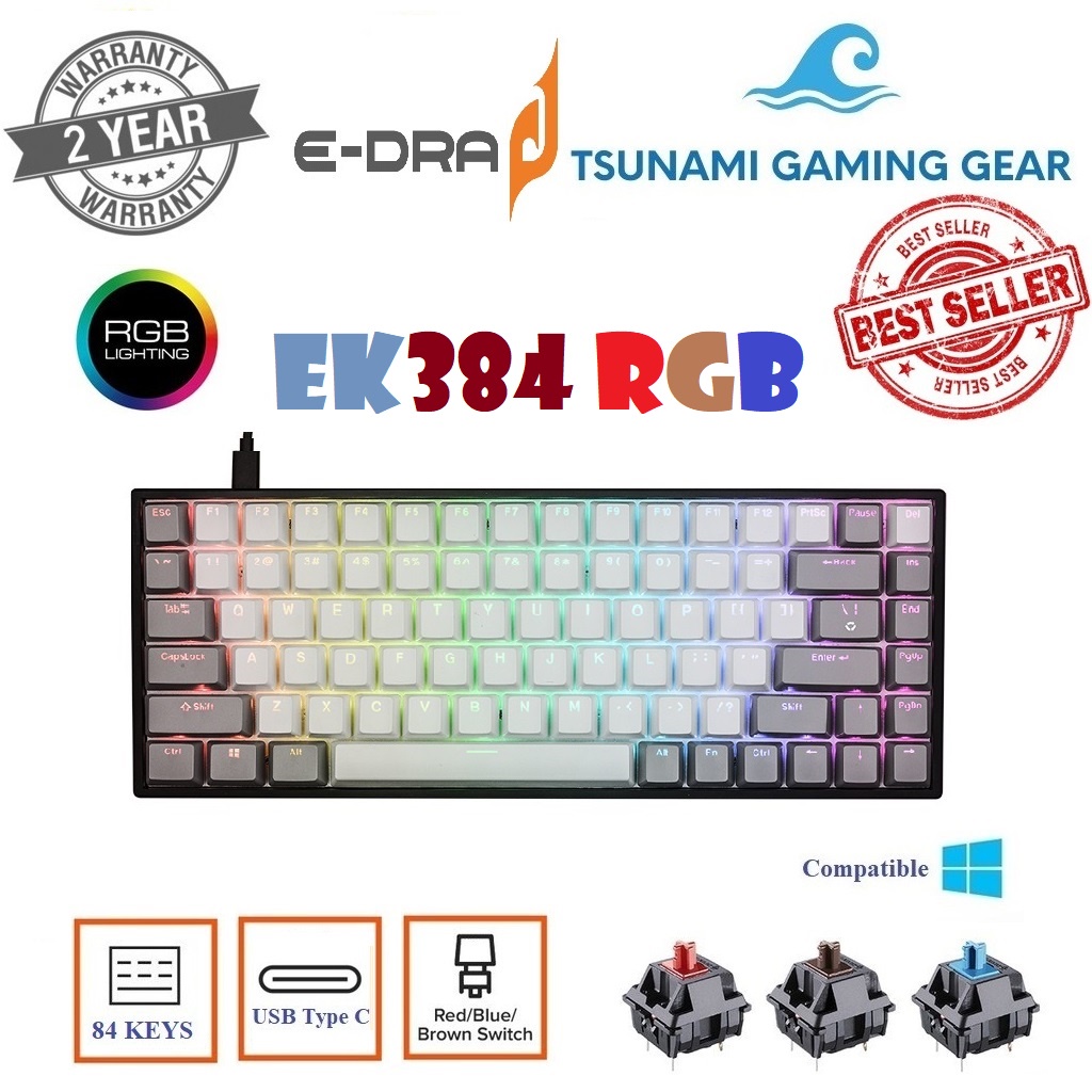 Bàn phím cơ EDra EK384 Huano Switch led RGB (Blue /Brown/Red Switch) Hàng chính hãng