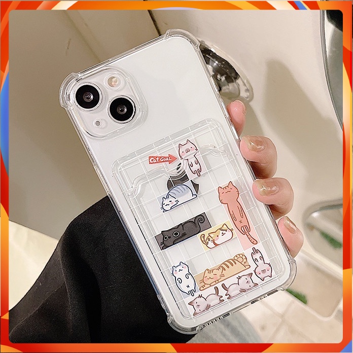 Ốp lưng IPhone  trong túi đựng thẻ ảnh mèo lười 6/6s/6plus/6splus/7/7plus/8/8plus/xs/11/12/13/14/Pro/Plus/Promax TT12