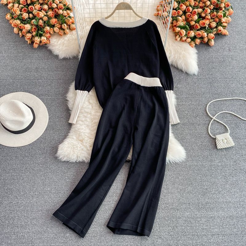 Bộ đồ len set len dệt kim, áo len + quần len dài