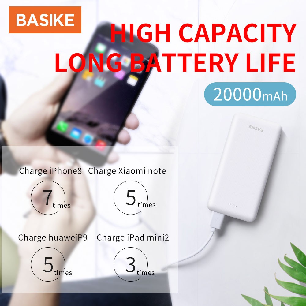 Cục sạc dự phòng BASIKE BSK-PT606 2 cổng USB dung lượng pin 20000mAh tiện dụng