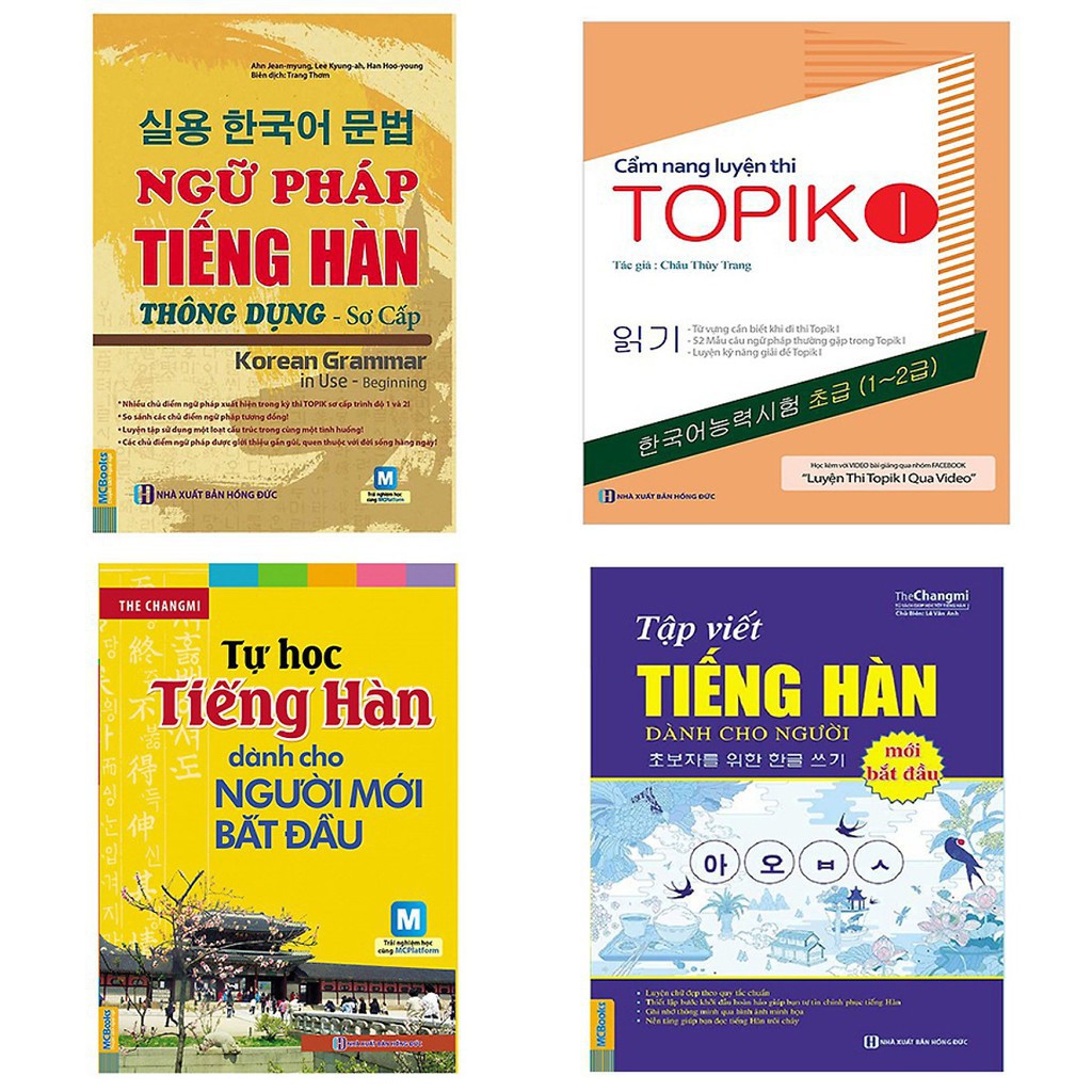 Sách -Combo Ngữ Pháp Tiếng Hàn Thông Dụng Sơ Cấp+ Cẩm Nang Luyện Thi Topik I+ Tự Học Tiếng Hàn Dành + Tập Viết Tiếng Hàn