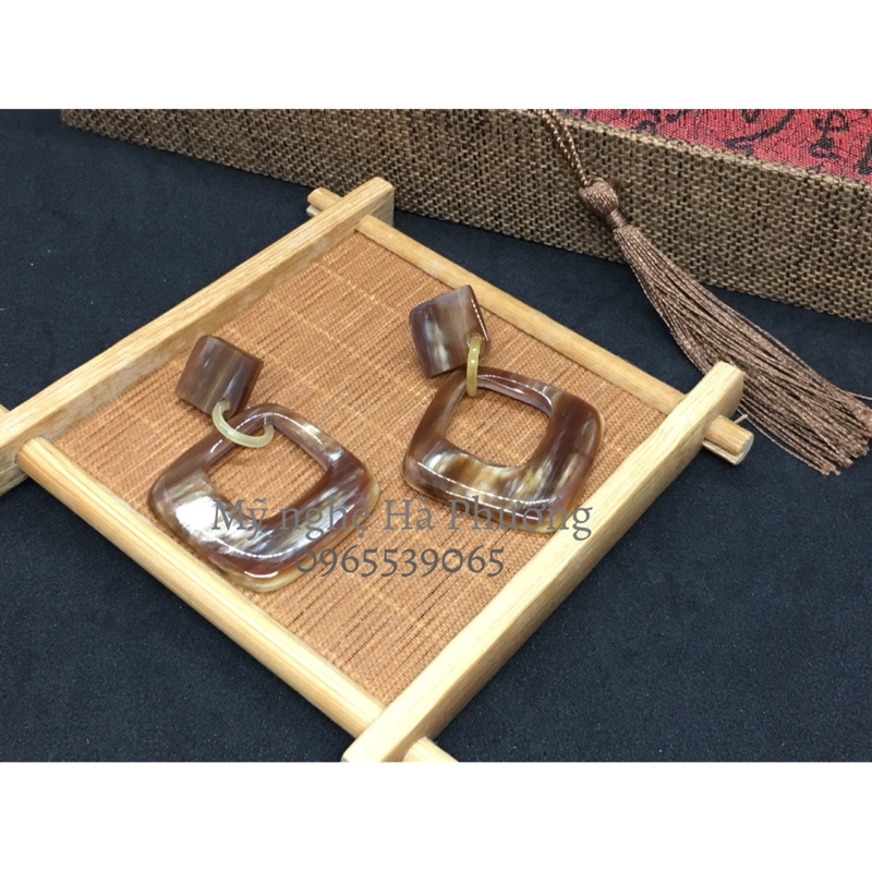 Bông tai, khuyên tai sừng trâu tự nhiên, sang trọng, quý phái