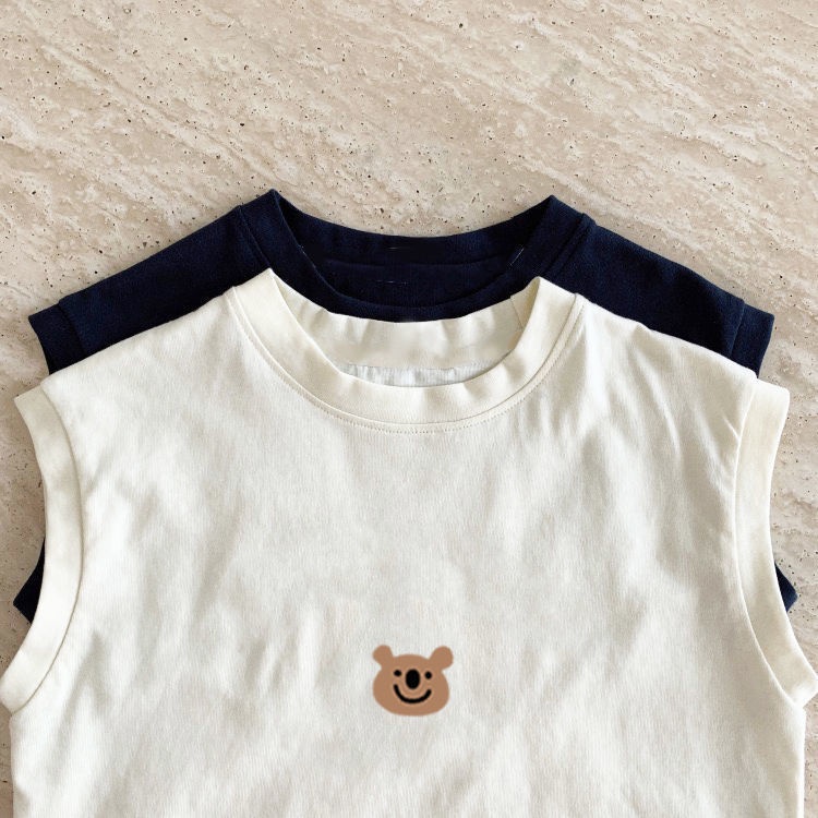 Áo Thun Sát Nách 100% cotton Họa Tiết Gấu Hoạt Hình Dễ Thương Cho Bé