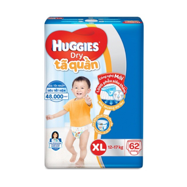 Tã quần Huggies Dry Pants gói cực đại size XL, 12-17kg, 62 miếng