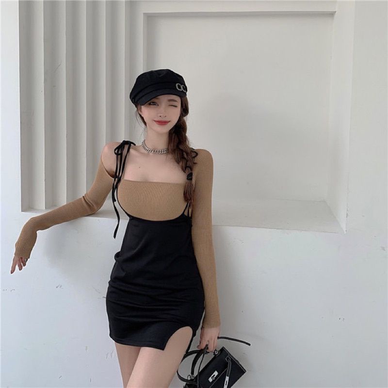 Váy Yếm Cột Ôm Body Xẻ Đùi