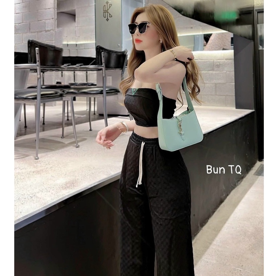 Set bộ áo kiểu quần ống rộng chất liệu gân nổi xu hướng sang chảnh dạo phố Thời Trang nữ [XM Minh Phúc]