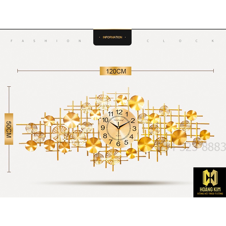 Đồng hồ treo tường Đồng hồ trang trí Decor kiểu dáng sang trọng hiện đại size 120x50cm