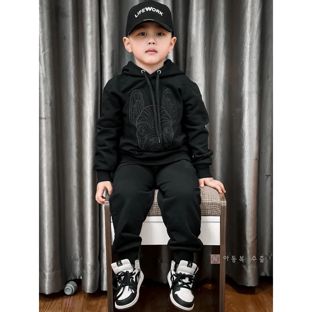 Bộ Nỉ Life Work dài tay mùa đông cho bé trai hình thêu cực nét,chất nỉ dày dặn