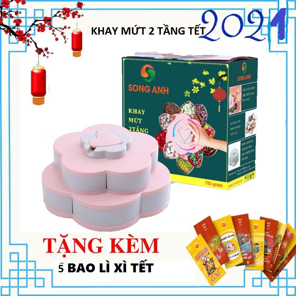 [GIÁ TỐT NHẤT] KHAY MỨT 2 TẦNG 10 NGĂN HÌNH BÔNG HOA CÓ KHE ĐỂ ĐIỆN THOẠI CHẤT LIỆU NHỰA CAO CẤP (Lucie Store)