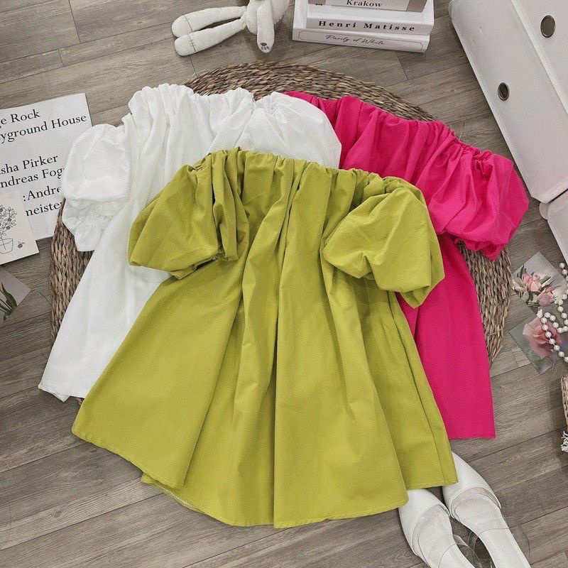 Áo xòe bẹt vai tay phồng siêu cưng