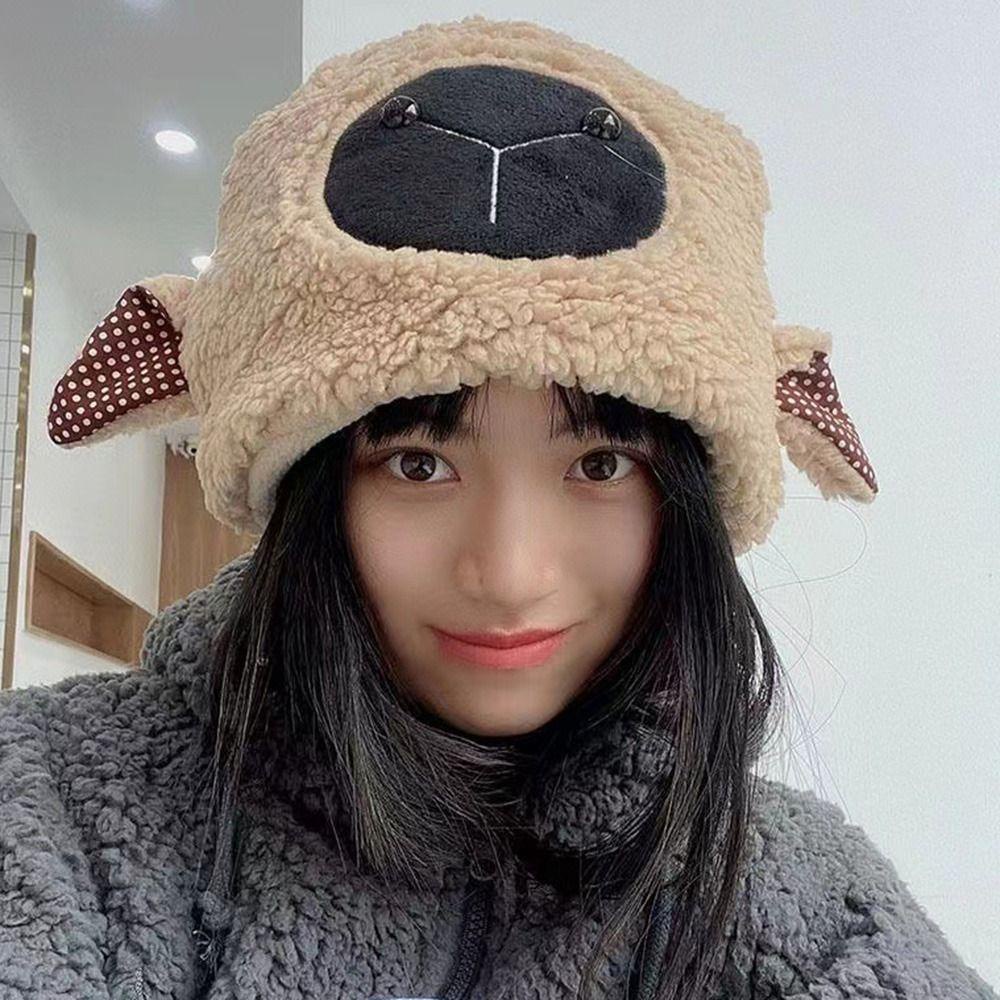 Mũ Bucket Lông Cừu Giả Mềm Mại Giữ Ấm Mùa Đông Cho Nữ