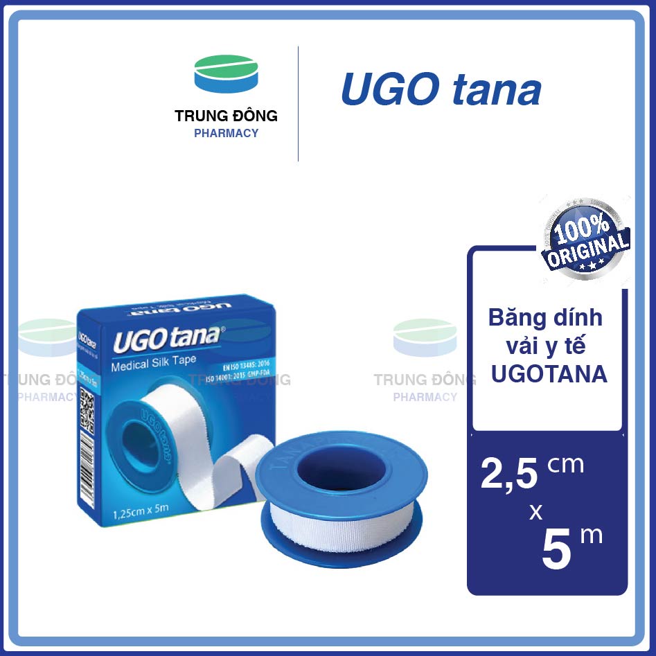 Băng dính vải y tế UGOTANA, bản nhỡ 2,5cm x dài 5m, băng keo mềm sơ cứu vết thương - Trung Đông Pharmacy