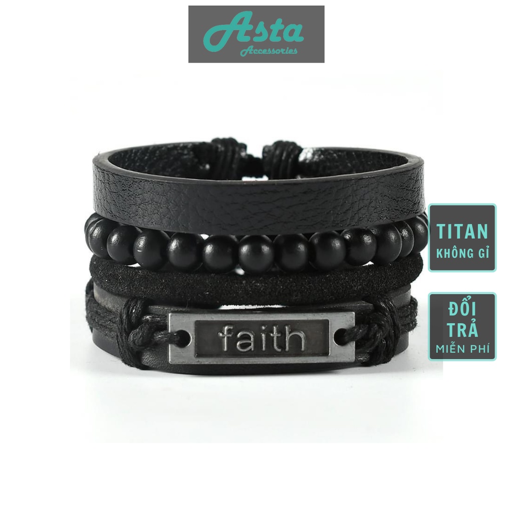 Vòng Tay Nam Thời Trang Asta Accessories Màu Bạc Titan Cao Cấp - Lắc Tay Vòng Tay Da Faith
