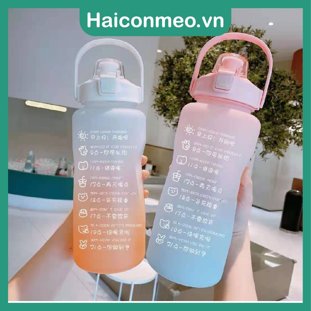 (Lỗi là đổi) Tặng Sticker Bình nước 2 lít dành cho người lười uống nước Có Vạch Nhắc Nhở Uống Nước Mỗi Ngày
