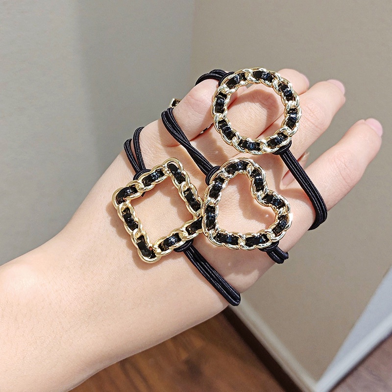 Dây Cột Tóc Cao Su Co Giãn Phối Dây Xích Kim Loại Tròn / Trái Tim Thời Trang Đơn Giản Cho Nữ