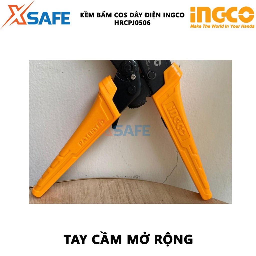 Kềm bấm cos dây điện INGCO HRCPJ0506 Kìm cắt tuốt thép carbon dài 9 inch, phạm vi bấm 0,5-6mm², chịu lực, chịu nhiệt tốt