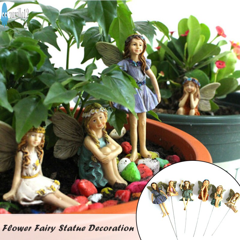 6pcs Beauty Miniature Flower Fairies Garden Flower Pot Statues Decoration Indoor Outdoor Ornament Lawn Decorations